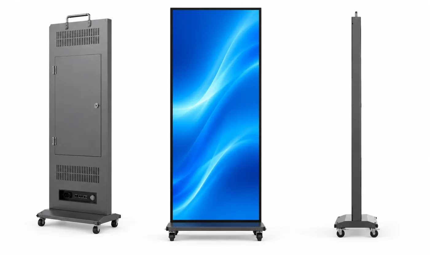 LED posterin ön, arka ve yan görünümü