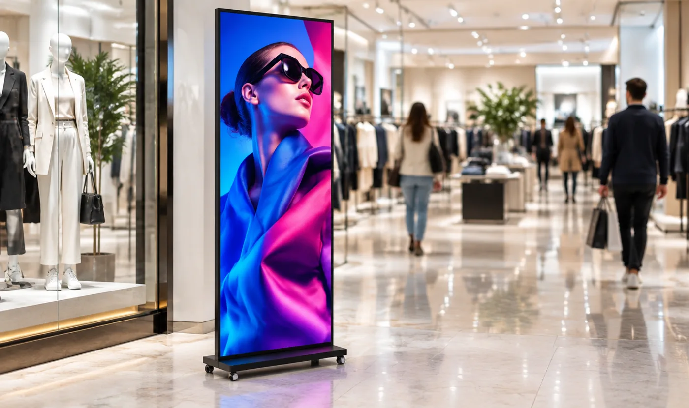 Mağaza girişinde çalışan LED poster