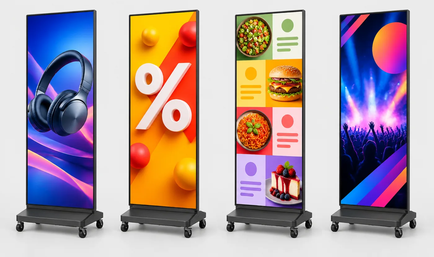 Aynı LED poster dört farklı içerikle